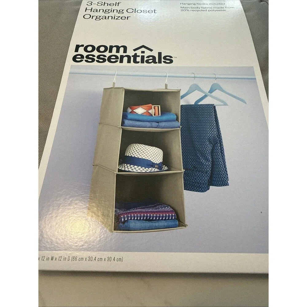 3-Shelf Hanging Closet Organizer Collapsible Hanging Closet Shelves Gray NEW